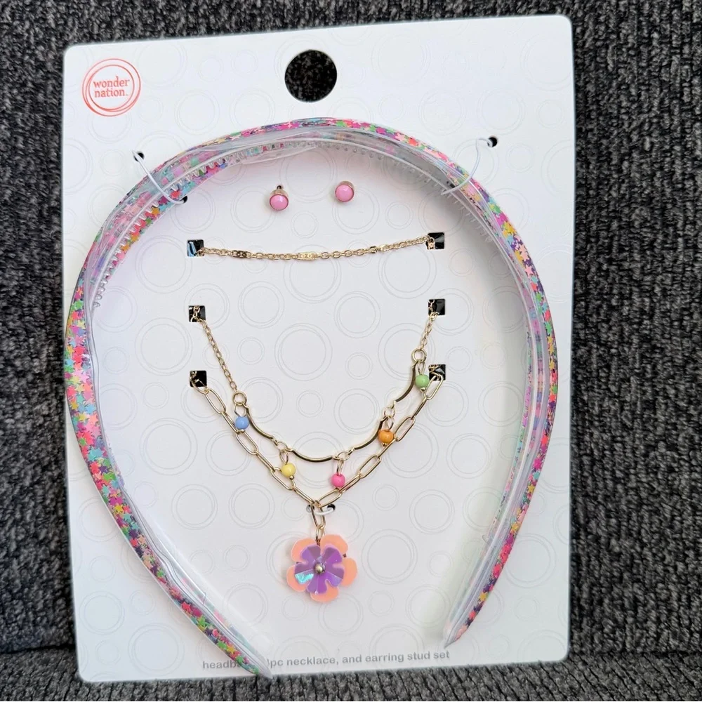 Wonder Nation Pastel Floral Headband & Layered Necklace Set  with earrings